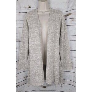 Eileen Fisher Oatmeal Linen Sweater Cardigan L Open Front Womens Beach Coastal